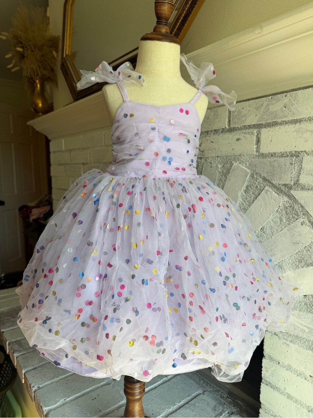 Lilac Polka Dot Tulle Party Dress for Kids